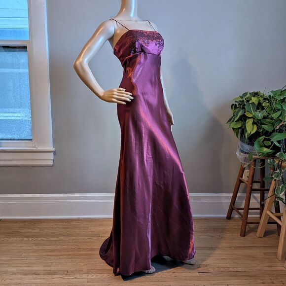 Vintage 90s Y2K Water Signs Prom Gown Maxi Dress Floral Glitter Whimsygoth 9/10 - Picture 4 of 14